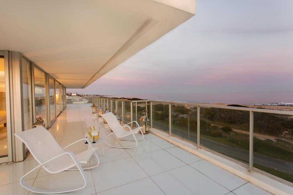 Beach Penthouse Interior and Furniture design - view from the balcony with outdoor furniture